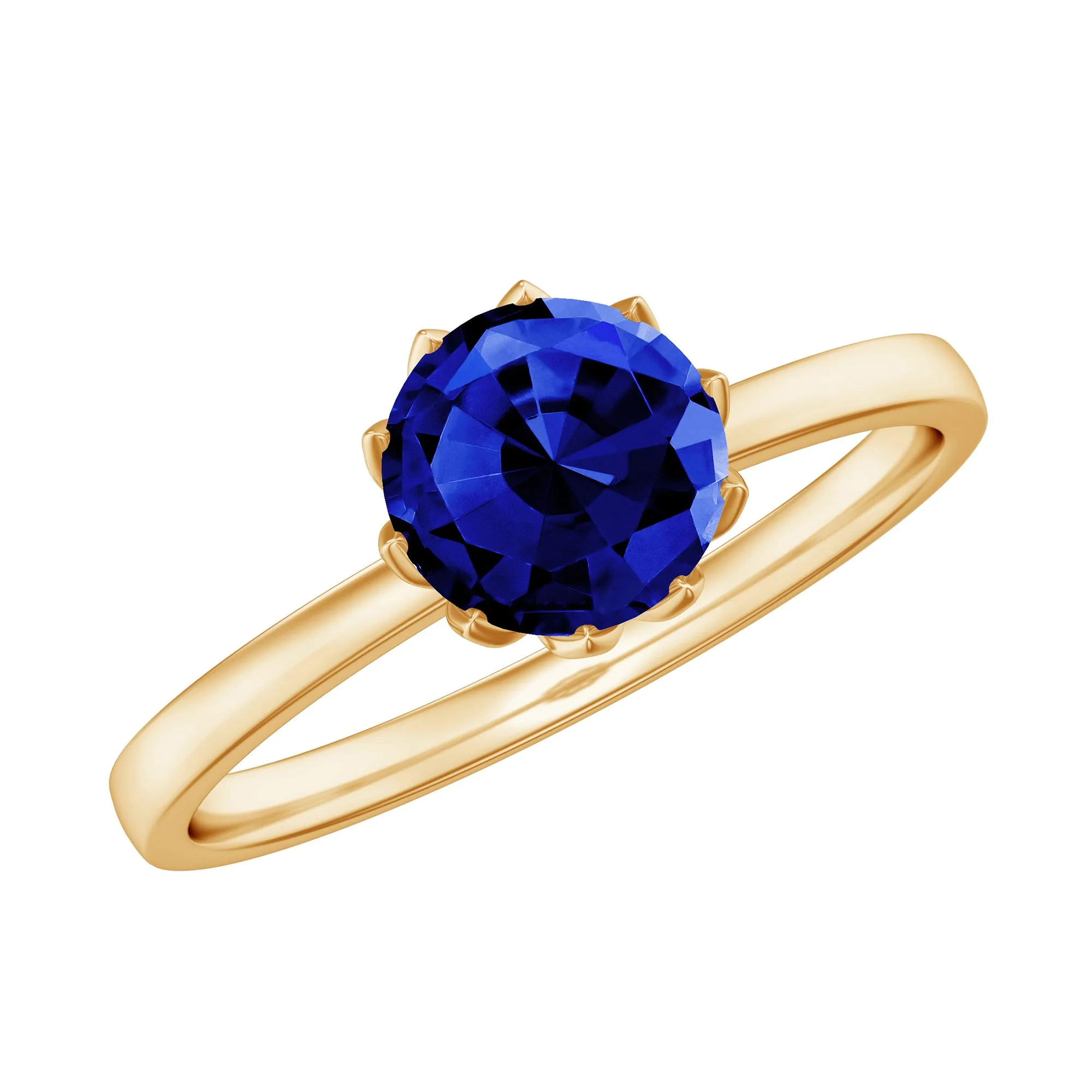 1 CT Lotus Basket Set Created Blue Sapphire Solitaire Ring