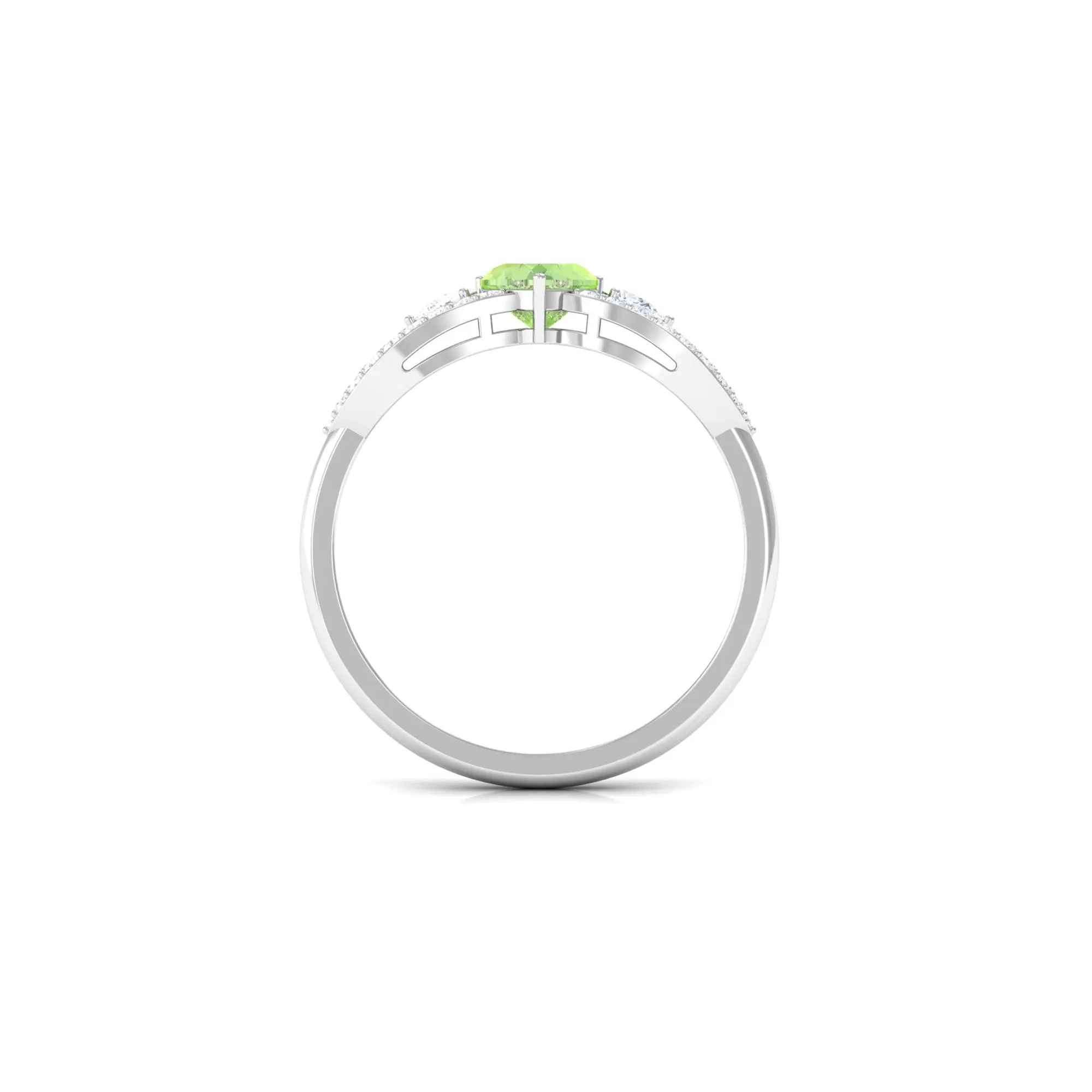 1 CT Real Green Sapphire Solitaire Ring with Diamond Accent