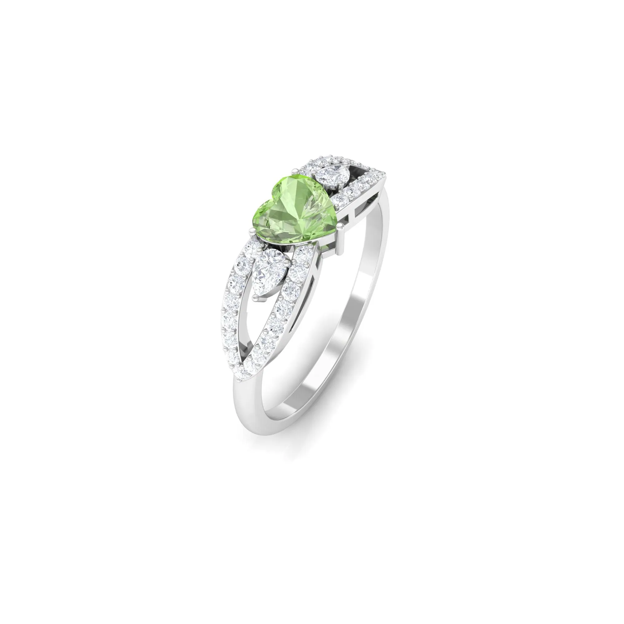 1 CT Real Green Sapphire Solitaire Ring with Diamond Accent