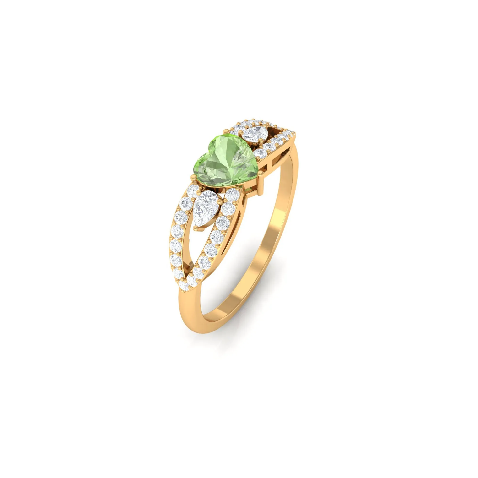 1 CT Real Green Sapphire Solitaire Ring with Diamond Accent