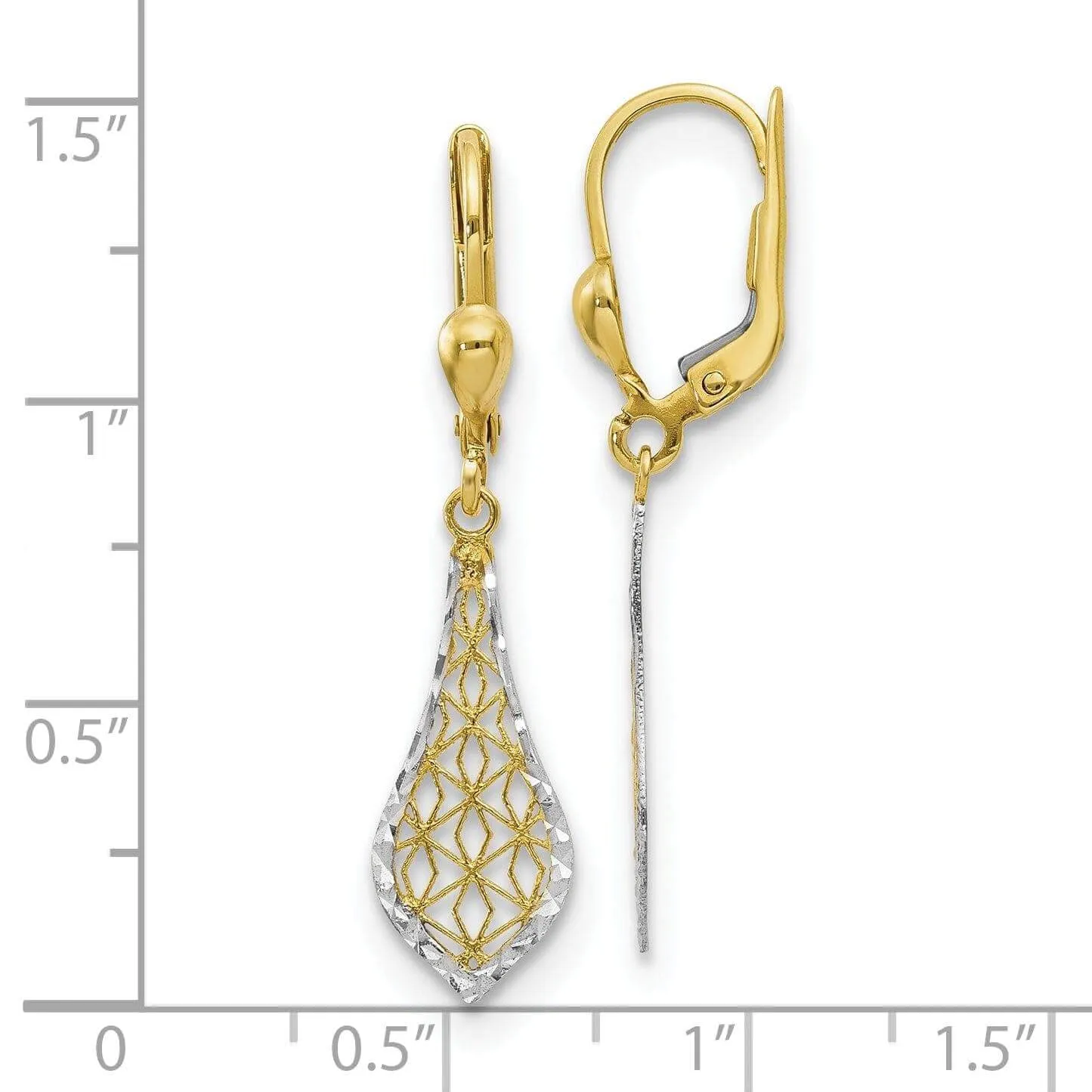 10k Two Tone Gold Fancy Dangle Lever-back Earrings