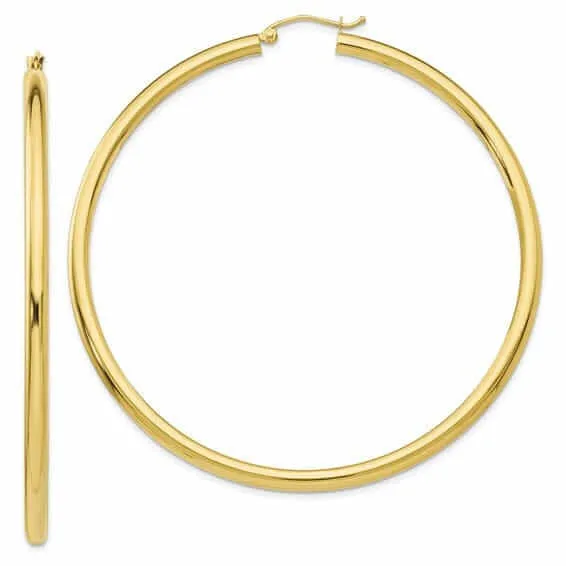 10k Yellow Gold 3M Wide Round Classic Hoop Earring