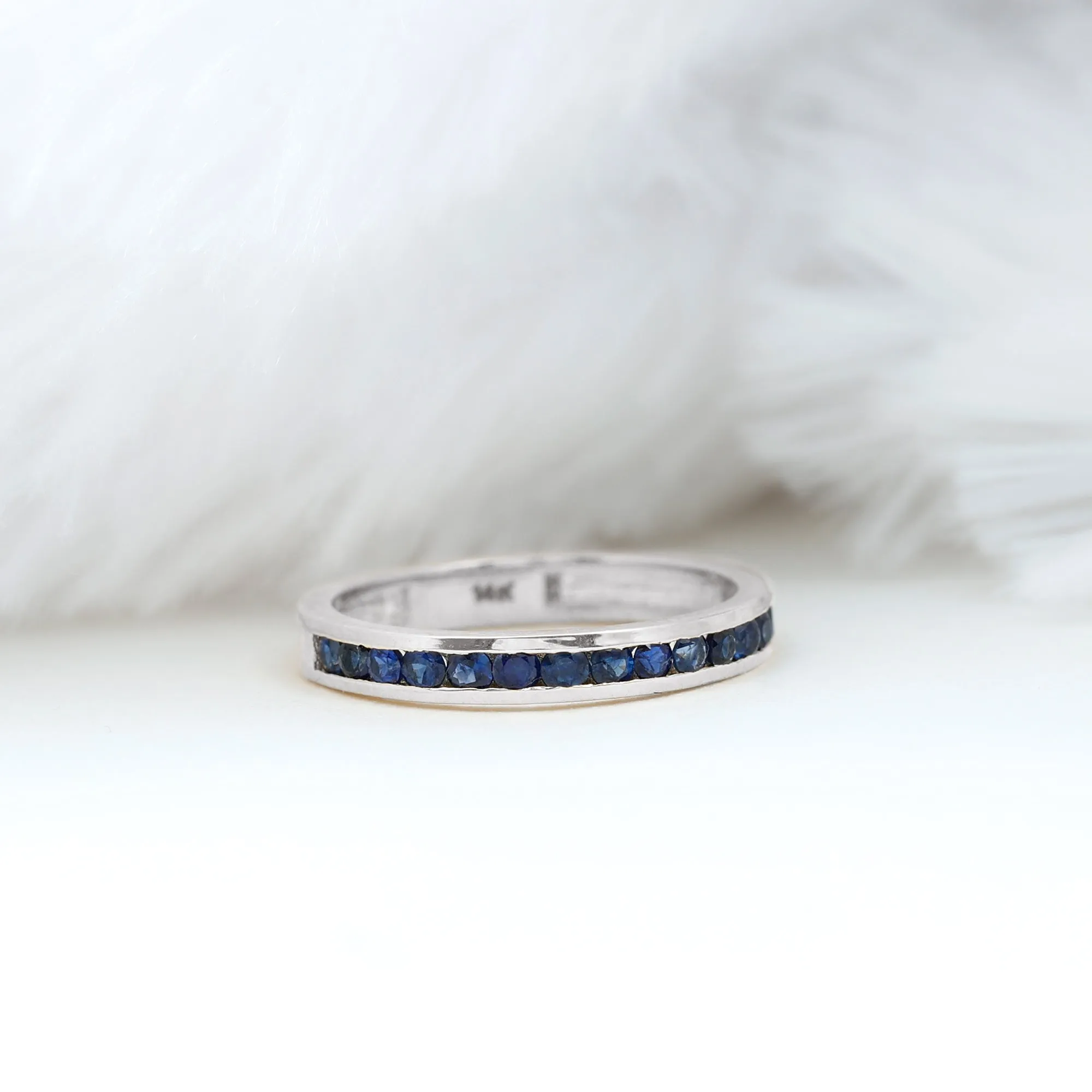 1/2 CT Channel Set Blue Sapphire Half Eternity Ring for Women