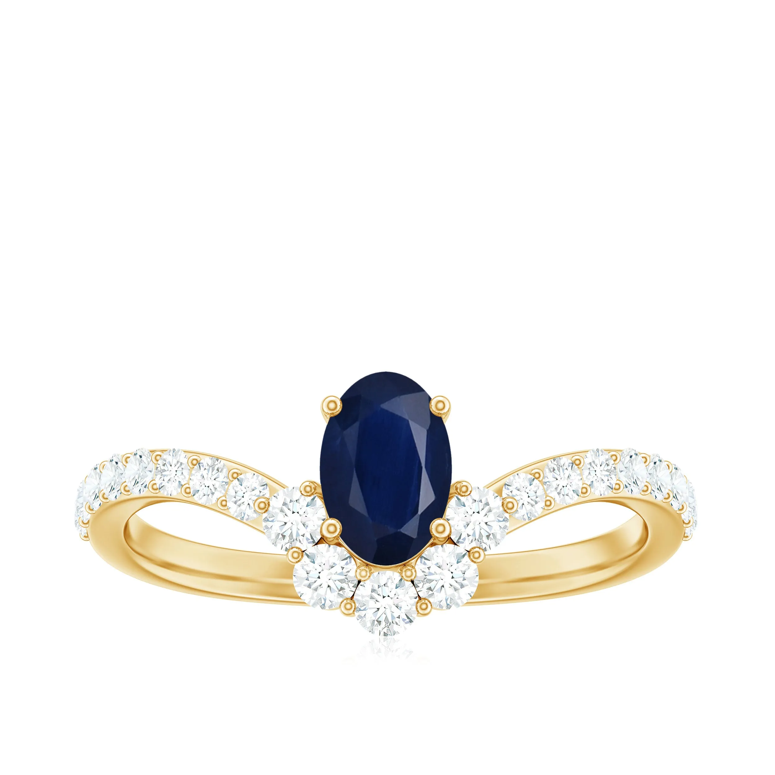 1.25 CT Oval Cut Blue Sapphire and Diamond Chevron Ring