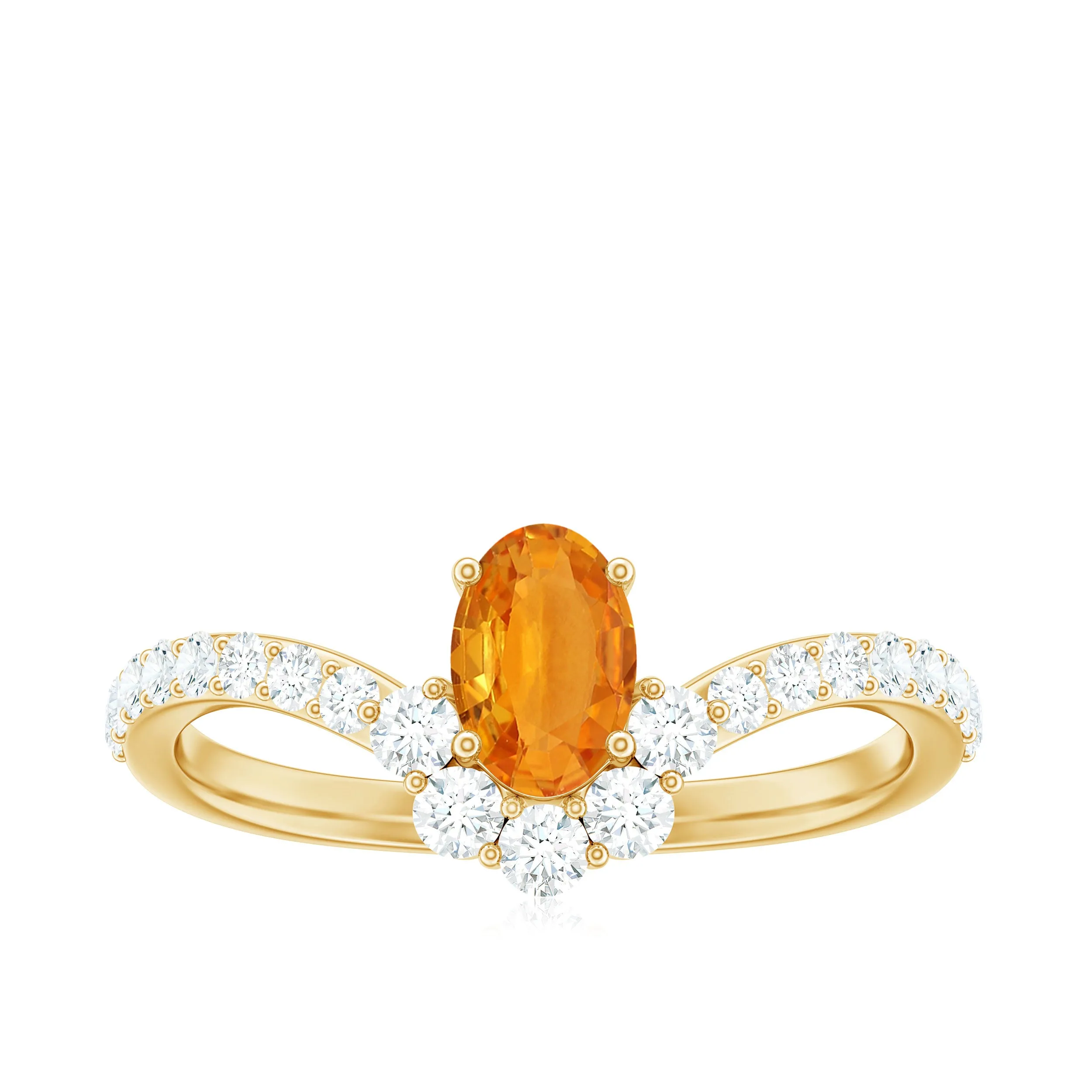 1.25 CT Oval Cut Orange Sapphire Chevron Ring with Moissanite