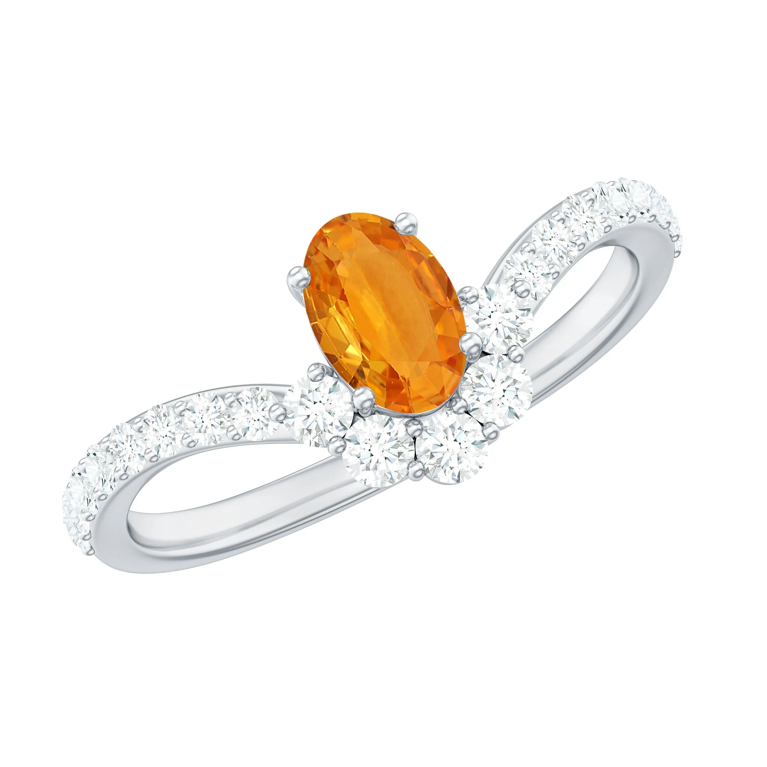 1.25 CT Oval Cut Orange Sapphire Chevron Ring with Moissanite