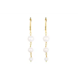 14K Yellow Gold Gradual Dangle Cultured Freshwater Pearl Earrings