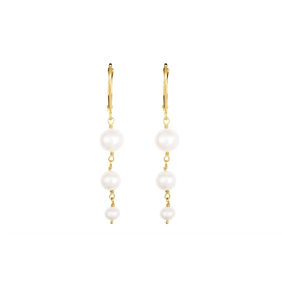 14K Yellow Gold Gradual Dangle Cultured Freshwater Pearl Earrings