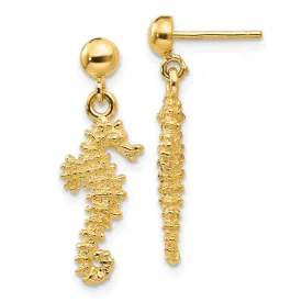 14k Yellow Gold Sea Horse Dangle Earrings