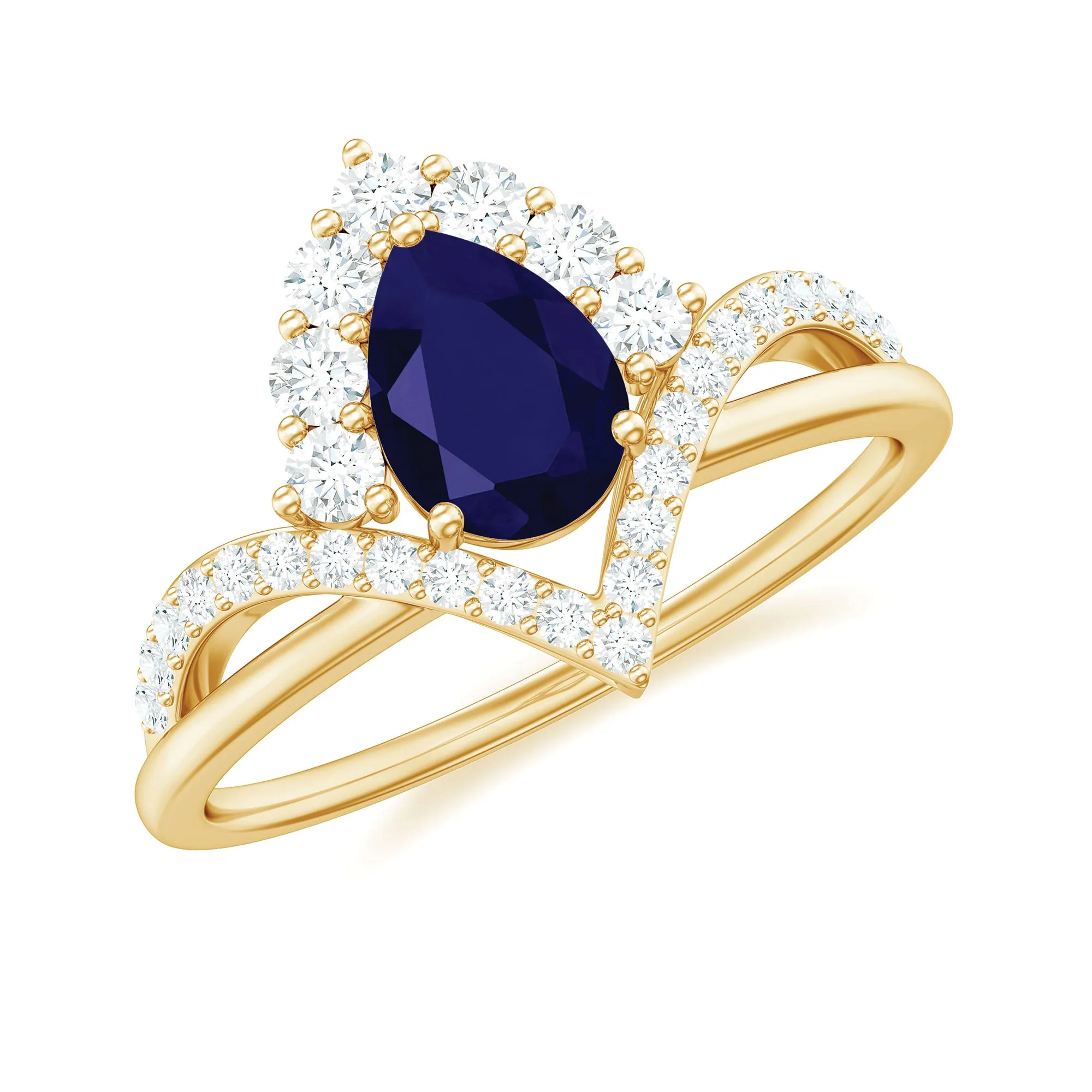 1.75 CT Pear Cut Blue Sapphire Designer Solitaire Ring with Diamond