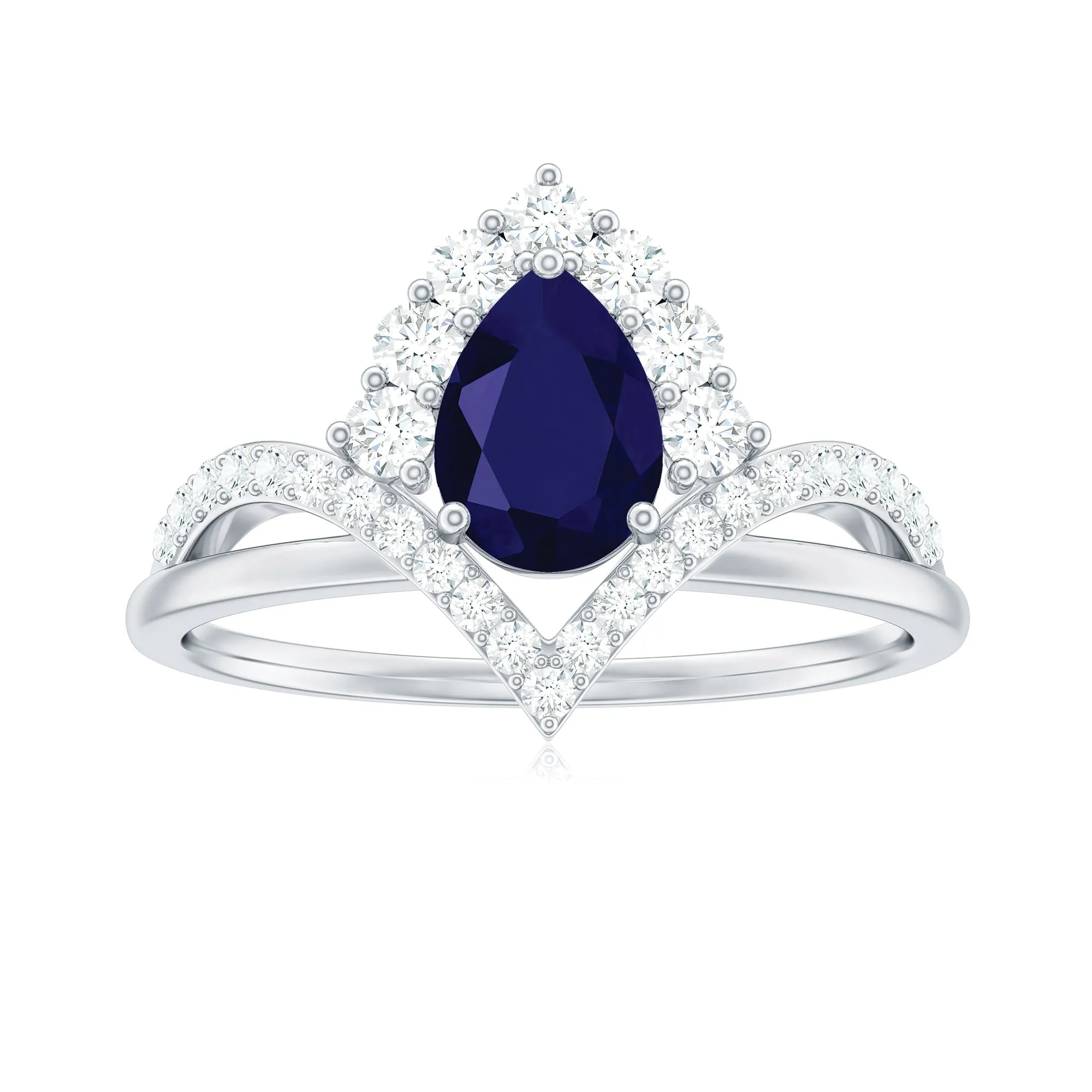 1.75 CT Pear Cut Blue Sapphire Designer Solitaire Ring with Diamond