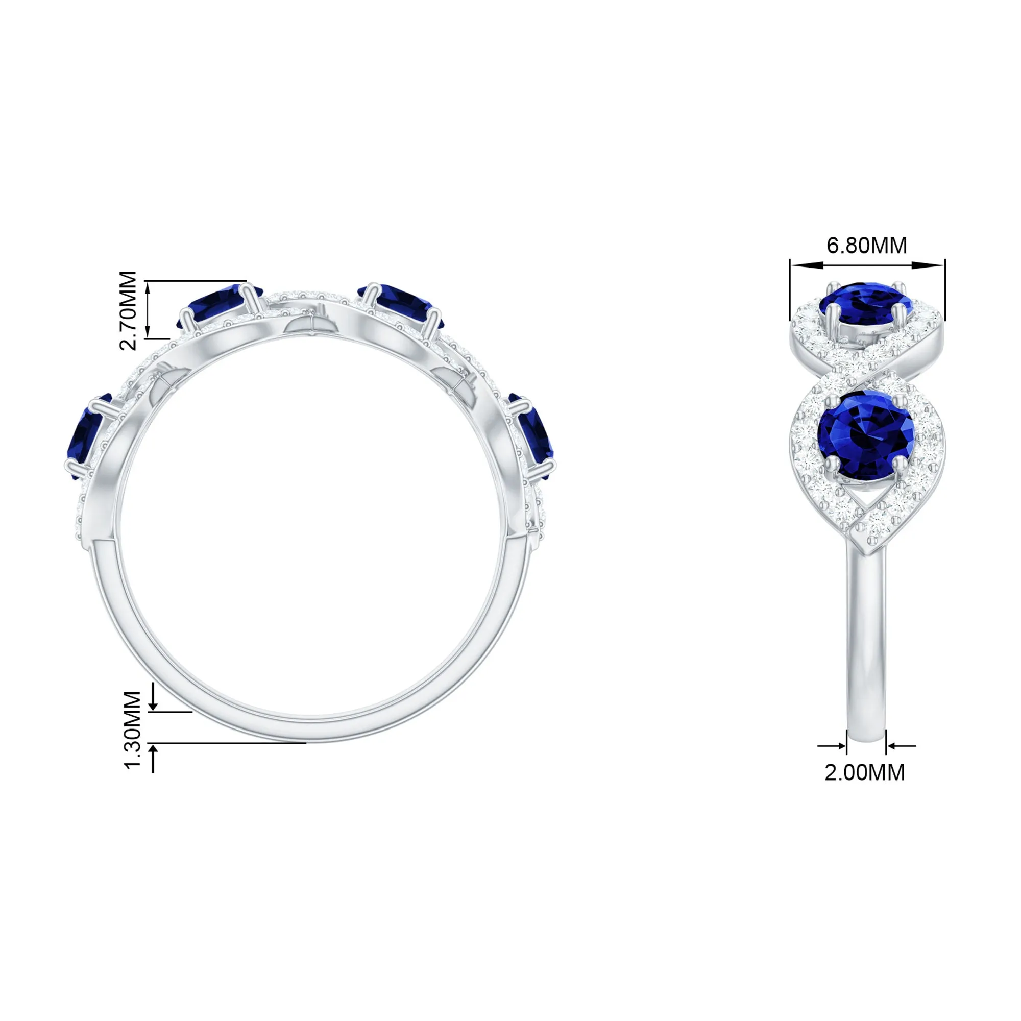 2 CT Lab-Created Blue Sapphire and Diamond Braided Half Eternity Band Ring