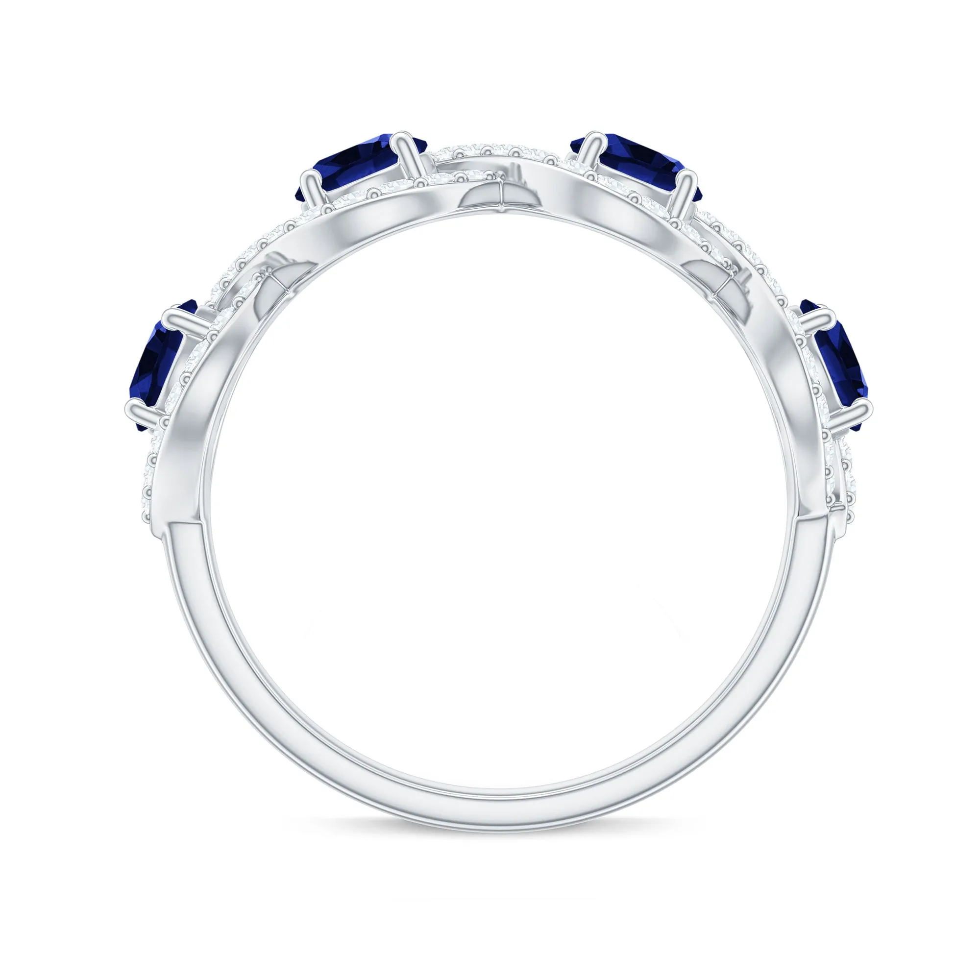 2 CT Lab-Created Blue Sapphire and Diamond Braided Half Eternity Band Ring