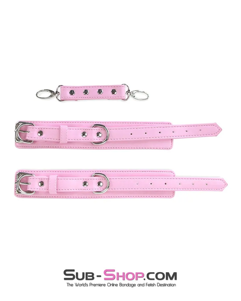 4453M-SIS      Sissy Princess Pink Padded Wrist Bondage Cuffs with Matching Connector Set