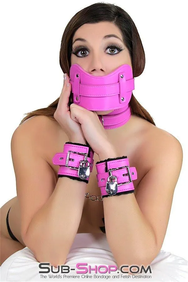 5772RS      Cuddle Up Hot Pink Lined Locking Bondage Wrist Cuffs