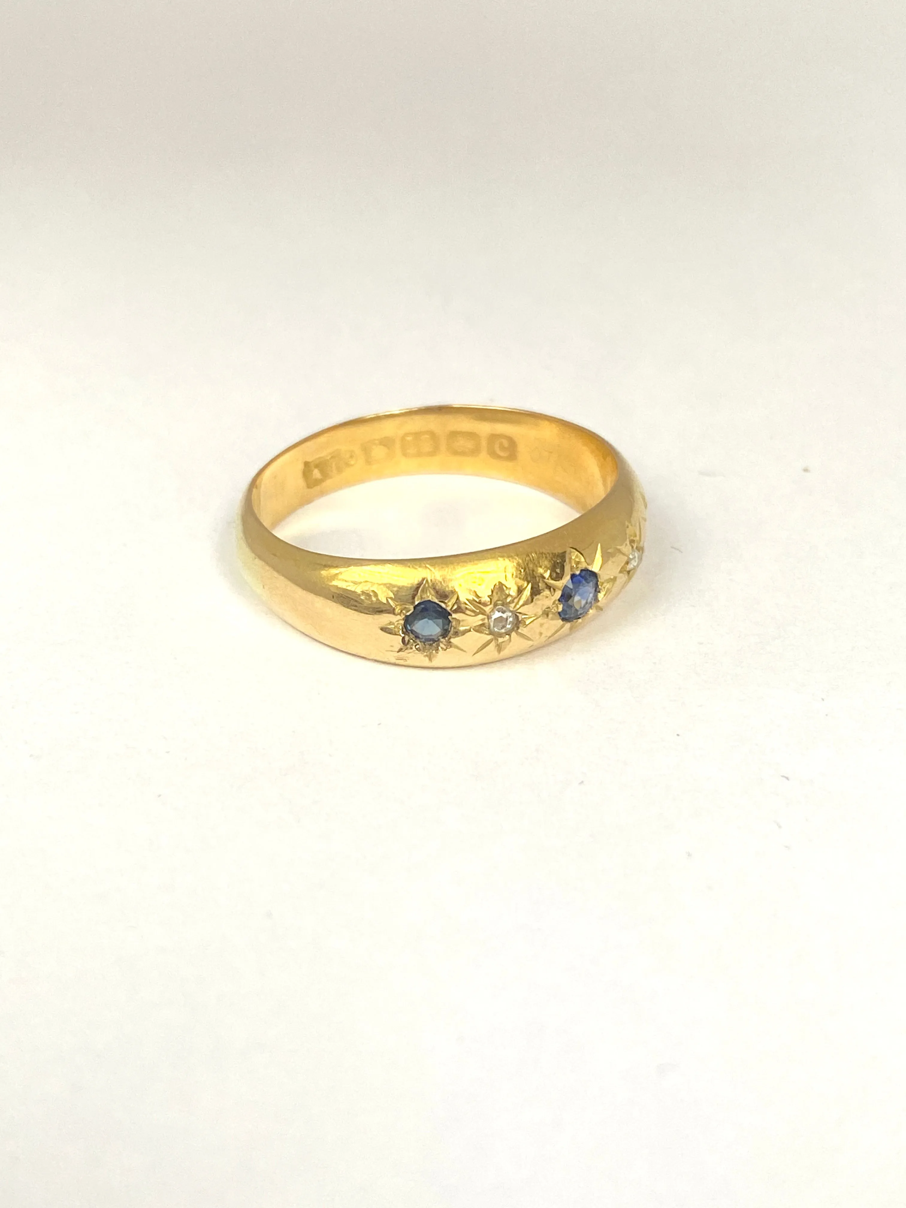 Antique Edwardian 18ct Gold Cornflower Sapphire and Diamond Gypsy Ring, Hallmarked Birmingham, 1902