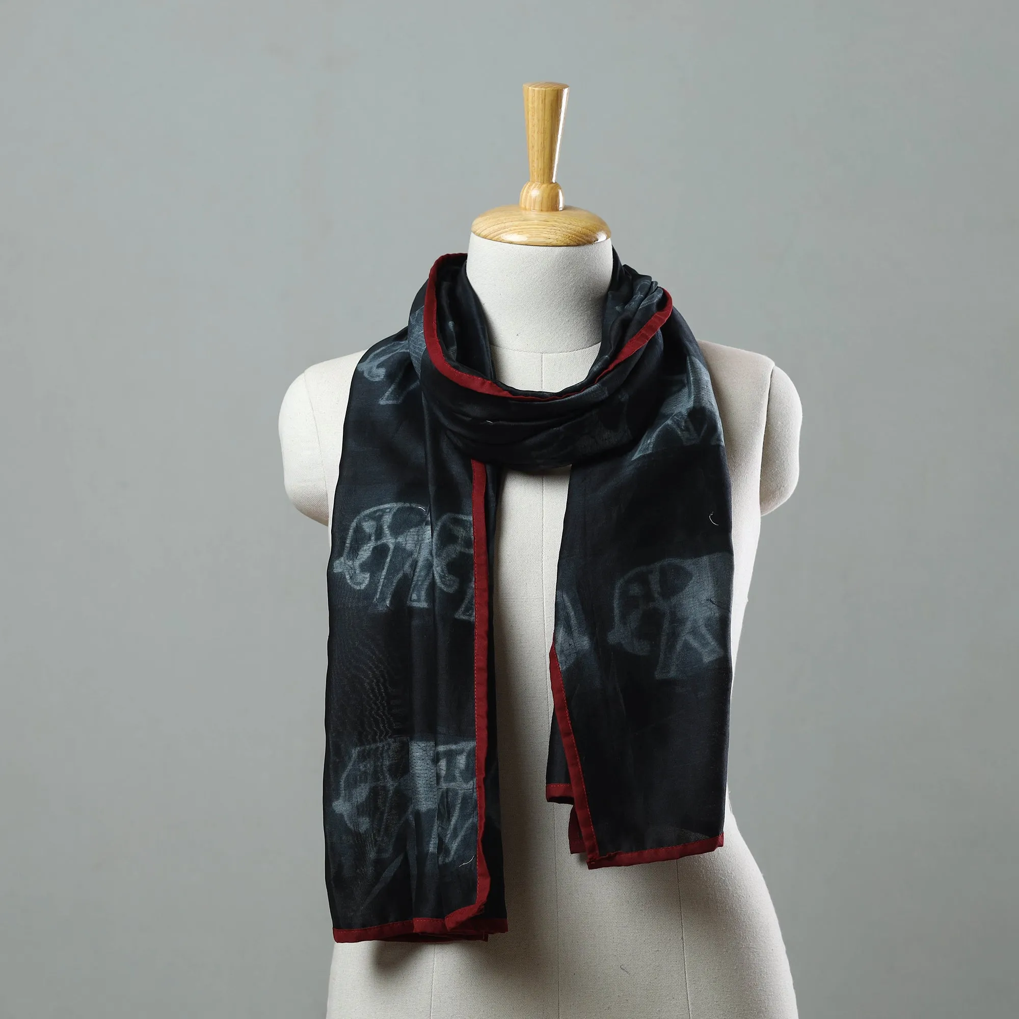 Black - Chanderi Silk Nui Shibori Tie & Dye Stole 01