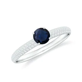 Blue Sapphire Ring with Diamond Simple Engagement Ring