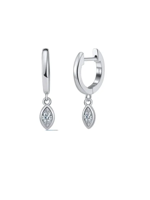 Diamond Shape Charm Hoop Earrings Dangle  Zircon 925 Sterling Silver Women's jewelry