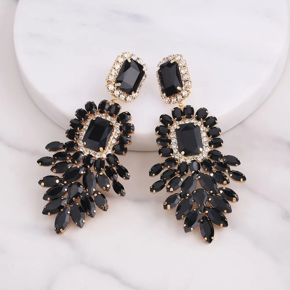 Dramatic Crystal Dangle Rhinestone Earrings Ladies Party Fashion Jewelry