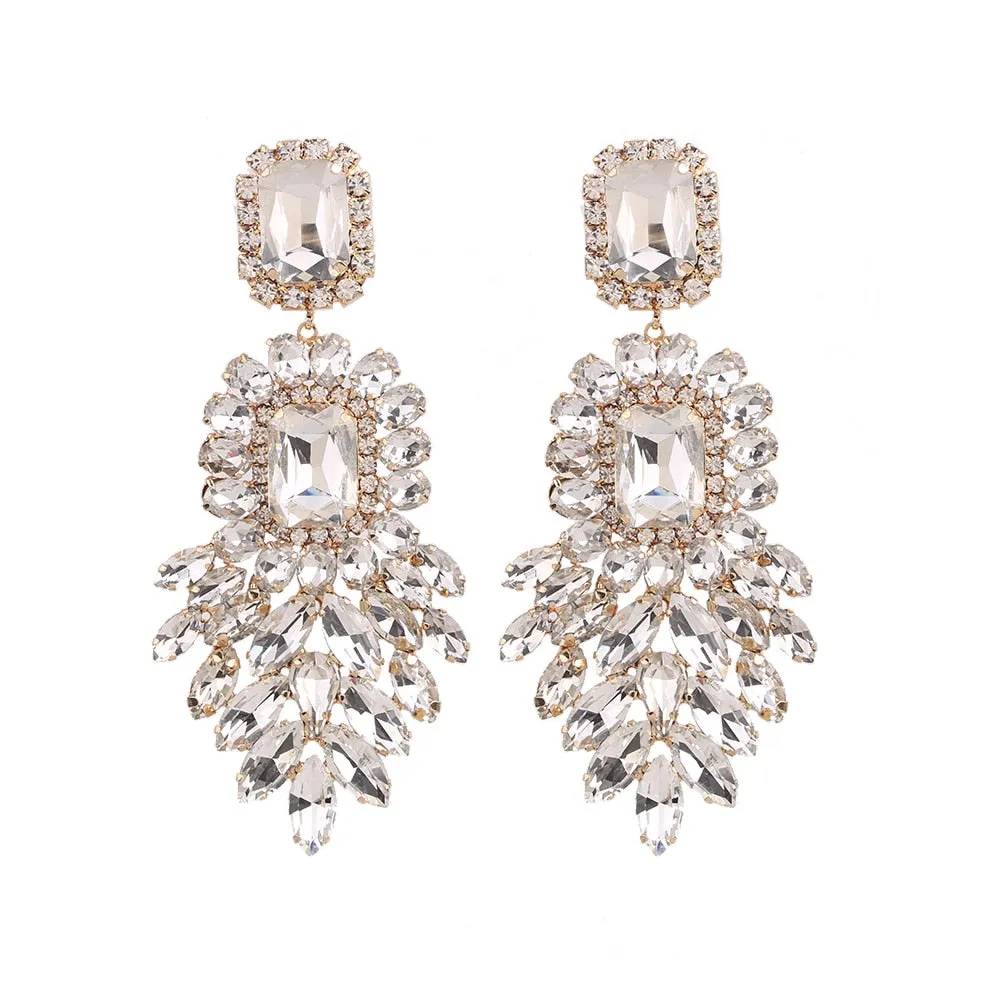 Dramatic Crystal Dangle Rhinestone Earrings Ladies Party Fashion Jewelry