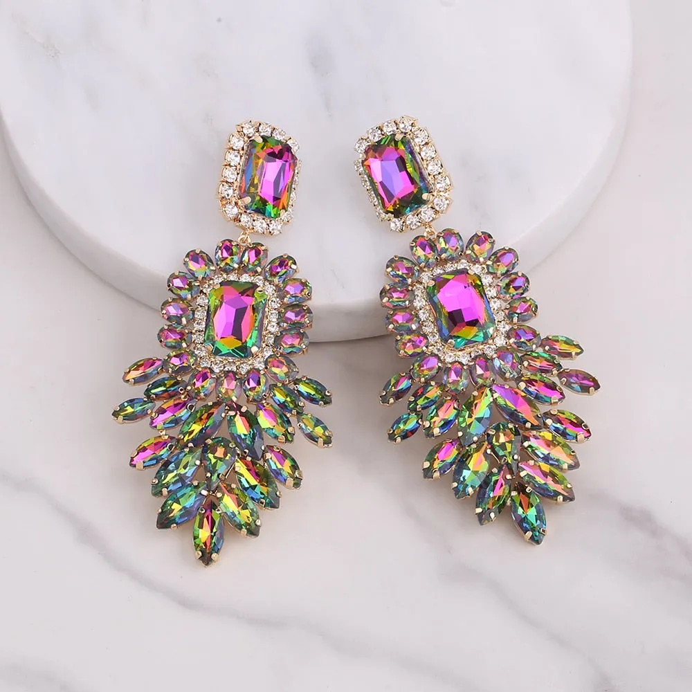 Dramatic Crystal Dangle Rhinestone Earrings Ladies Party Fashion Jewelry