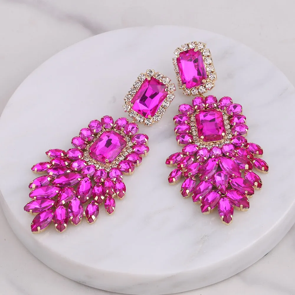 Dramatic Crystal Dangle Rhinestone Earrings Ladies Party Fashion Jewelry