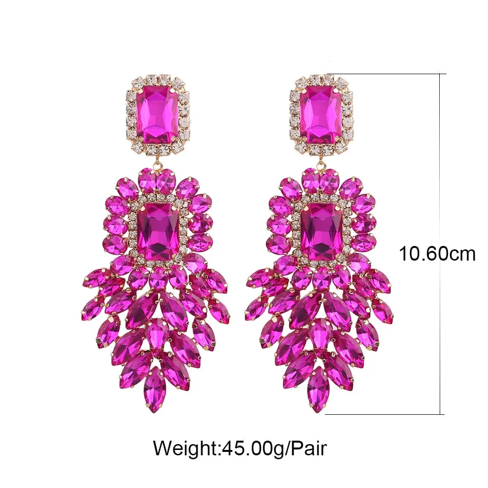 Dramatic Crystal Dangle Rhinestone Earrings Ladies Party Fashion Jewelry