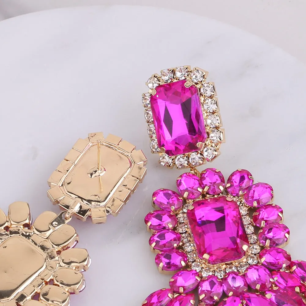 Dramatic Crystal Dangle Rhinestone Earrings Ladies Party Fashion Jewelry