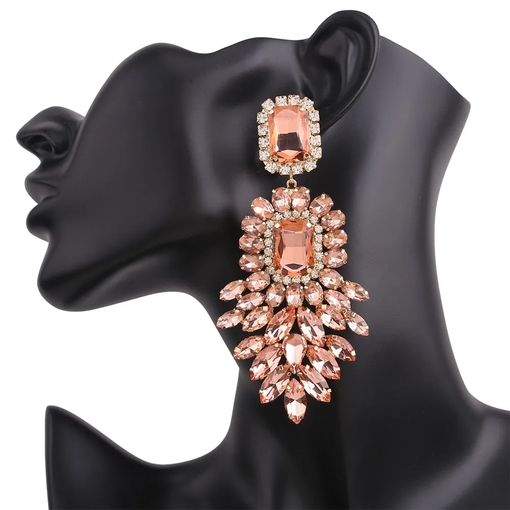 Dramatic Crystal Dangle Rhinestone Earrings Ladies Party Fashion Jewelry