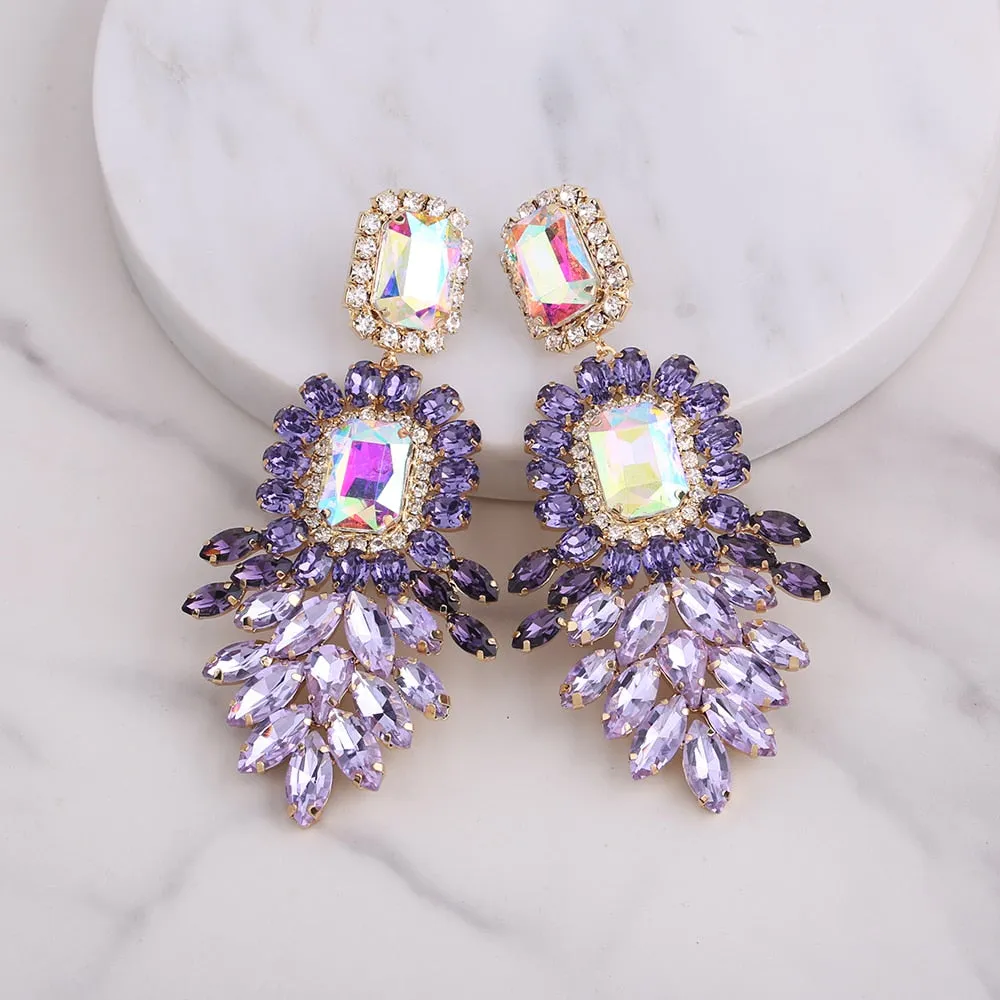 Dramatic Crystal Dangle Rhinestone Earrings Ladies Party Fashion Jewelry