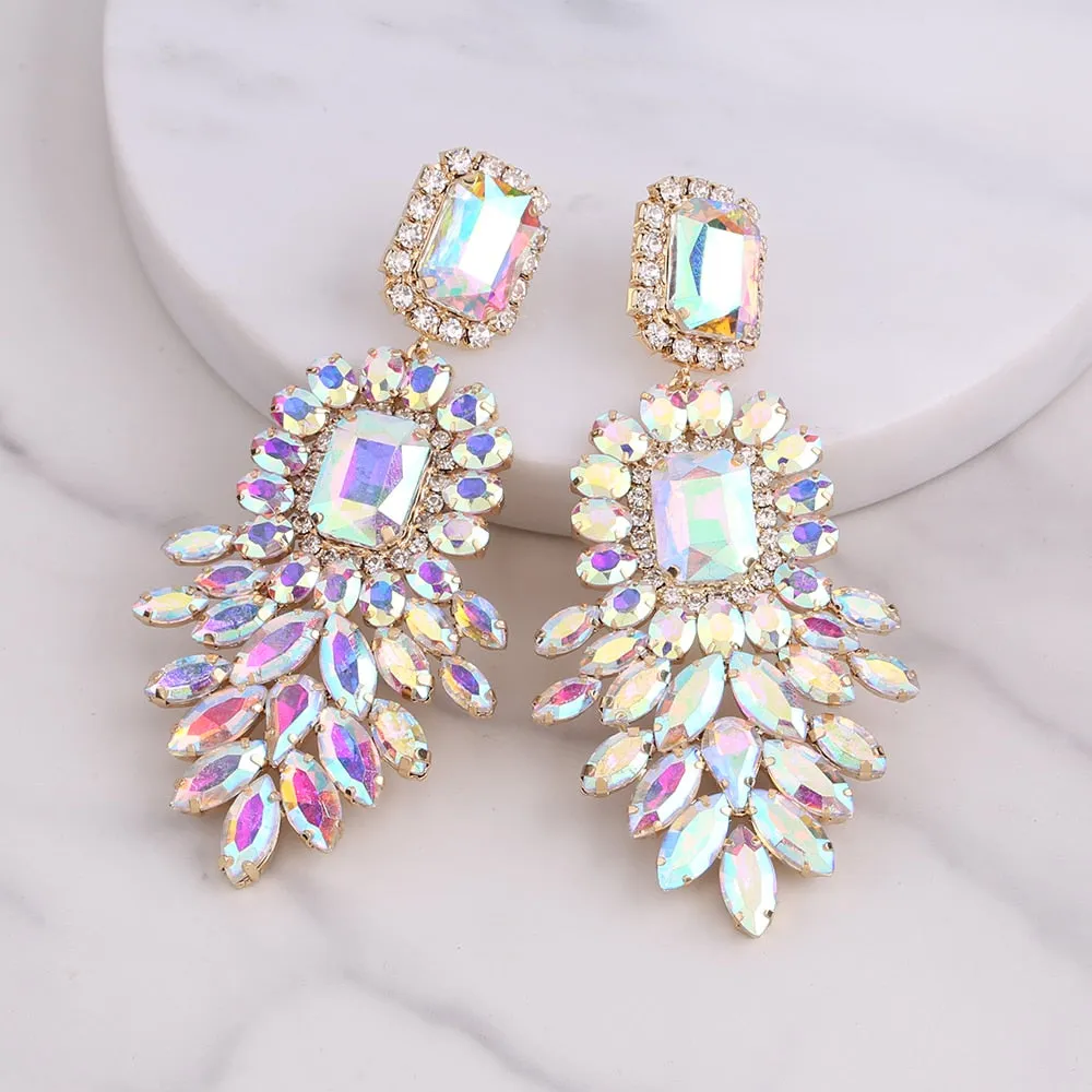 Dramatic Crystal Dangle Rhinestone Earrings Ladies Party Fashion Jewelry