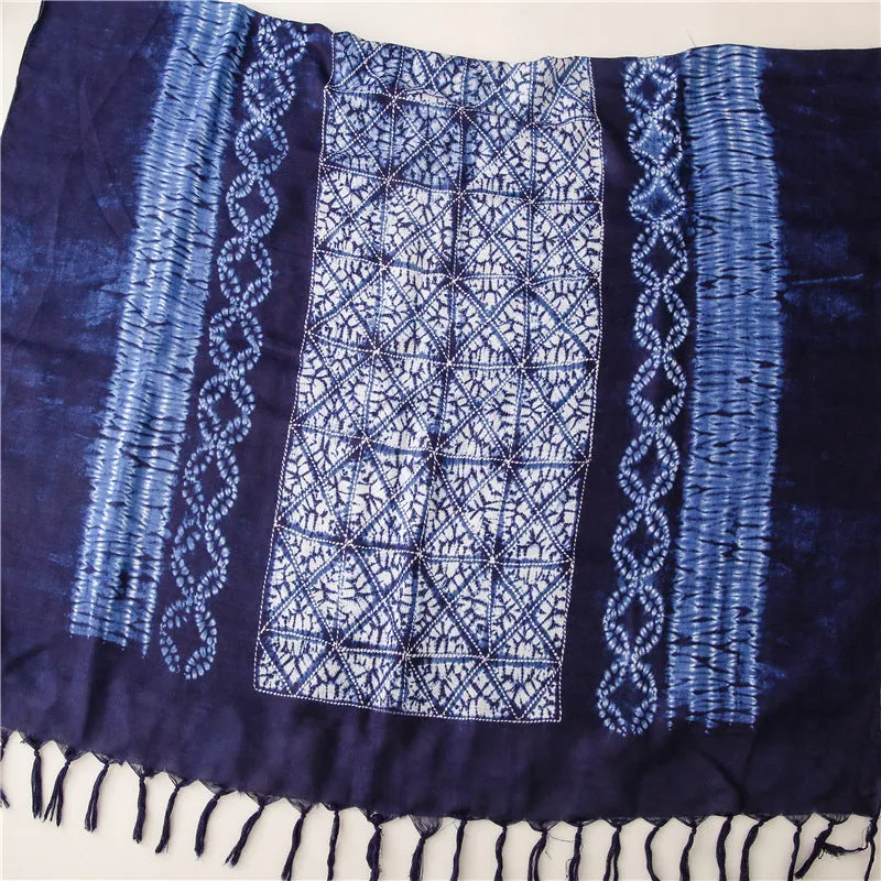 Dyed blue and white porcelain series cotton and linen scarf travel shawl literary accessories