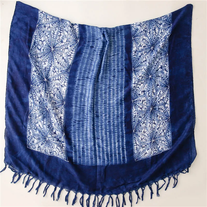 Dyed blue and white porcelain series cotton and linen scarf travel shawl literary accessories