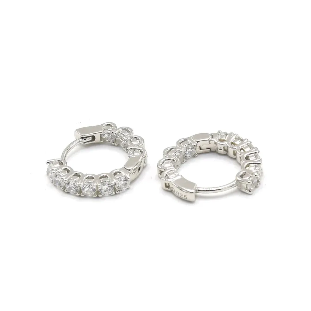 Essential Hoop Earrings .925 Sterling Silver Round Diamond CZ Huggie Hoop Kesley Wave Earrings