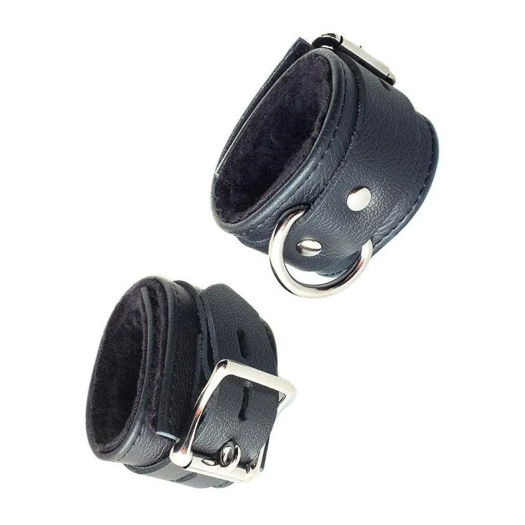 Fleece Lined Garment Leather Wrist Cuffs, Black