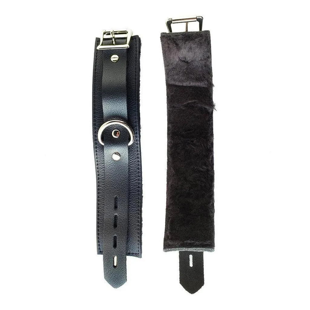 Fleece Lined Garment Leather Wrist Cuffs, Black