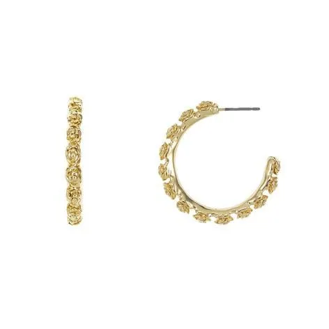 Gold Flower Bud Hoop Earrings