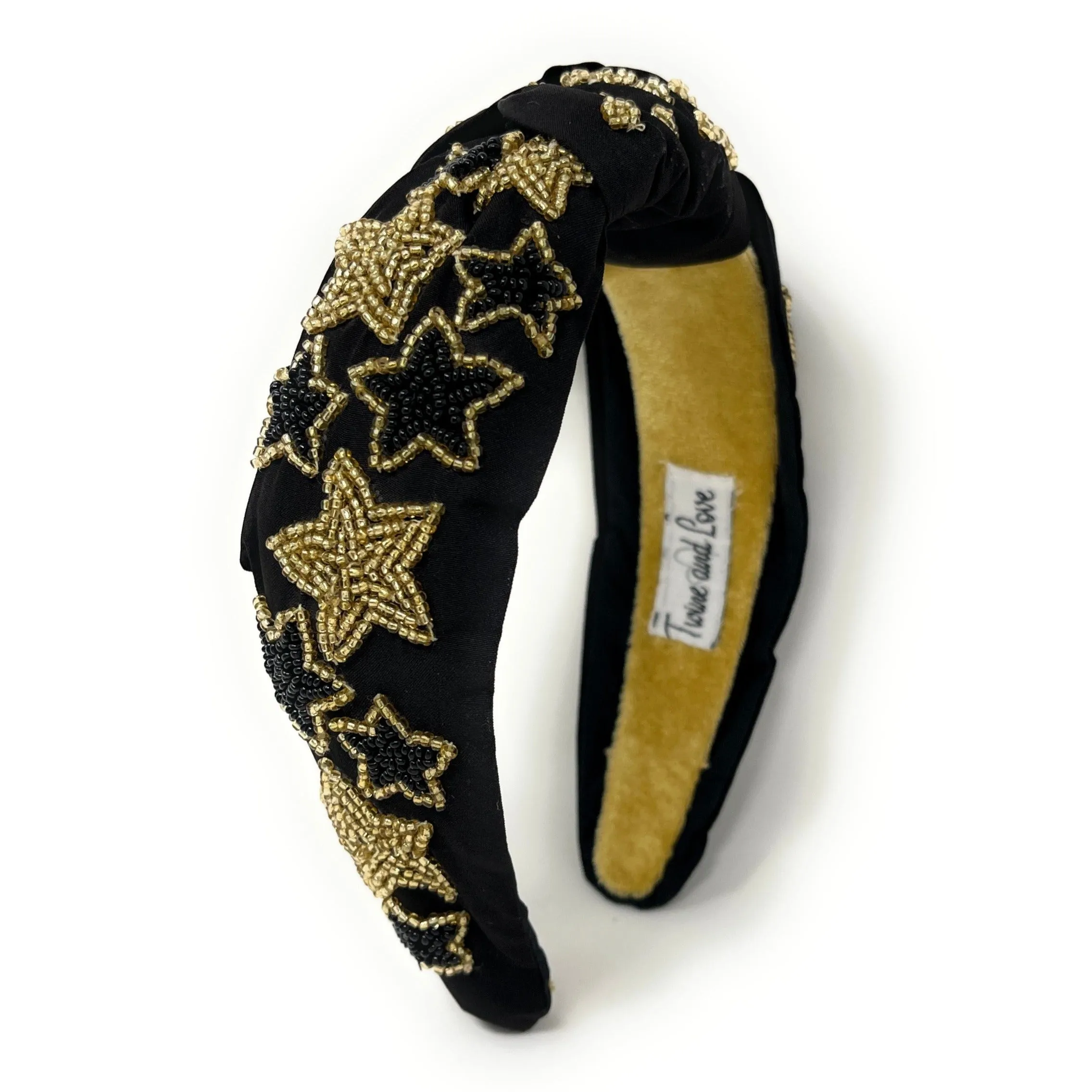 Gold Stars Hand Beaded Knot Headband