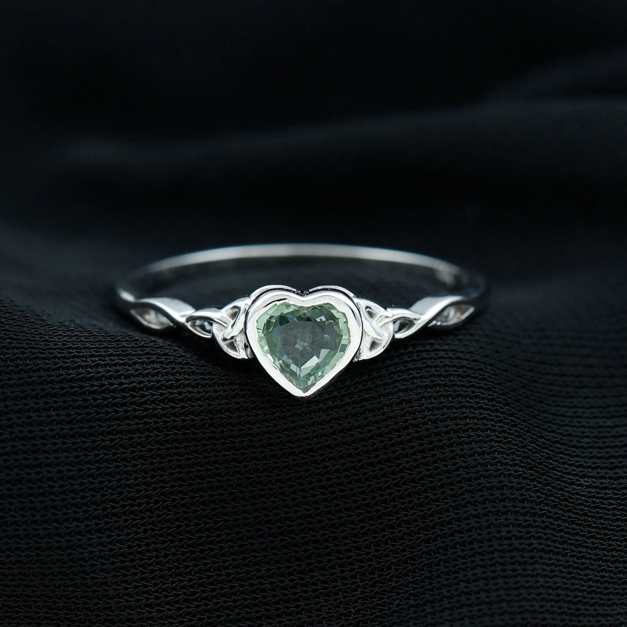 Heart Shape Lab Grown Green Sapphire Solitaire Celtic Knot Ring