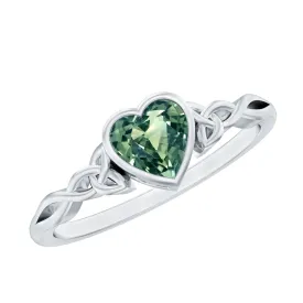 Heart Shape Lab Grown Green Sapphire Solitaire Celtic Knot Ring