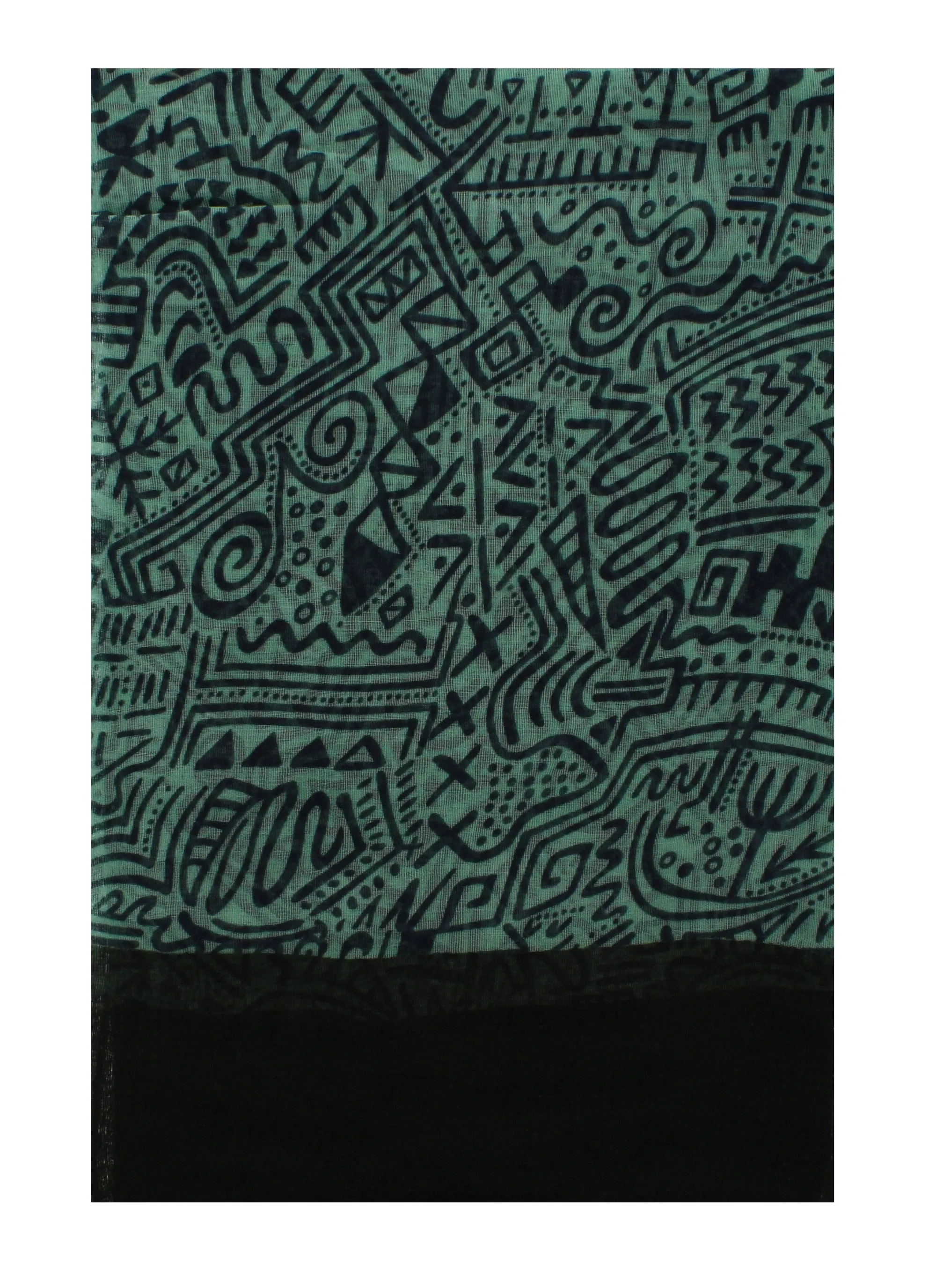 Hieroglyphic Print Scarf with Polka Dot Border