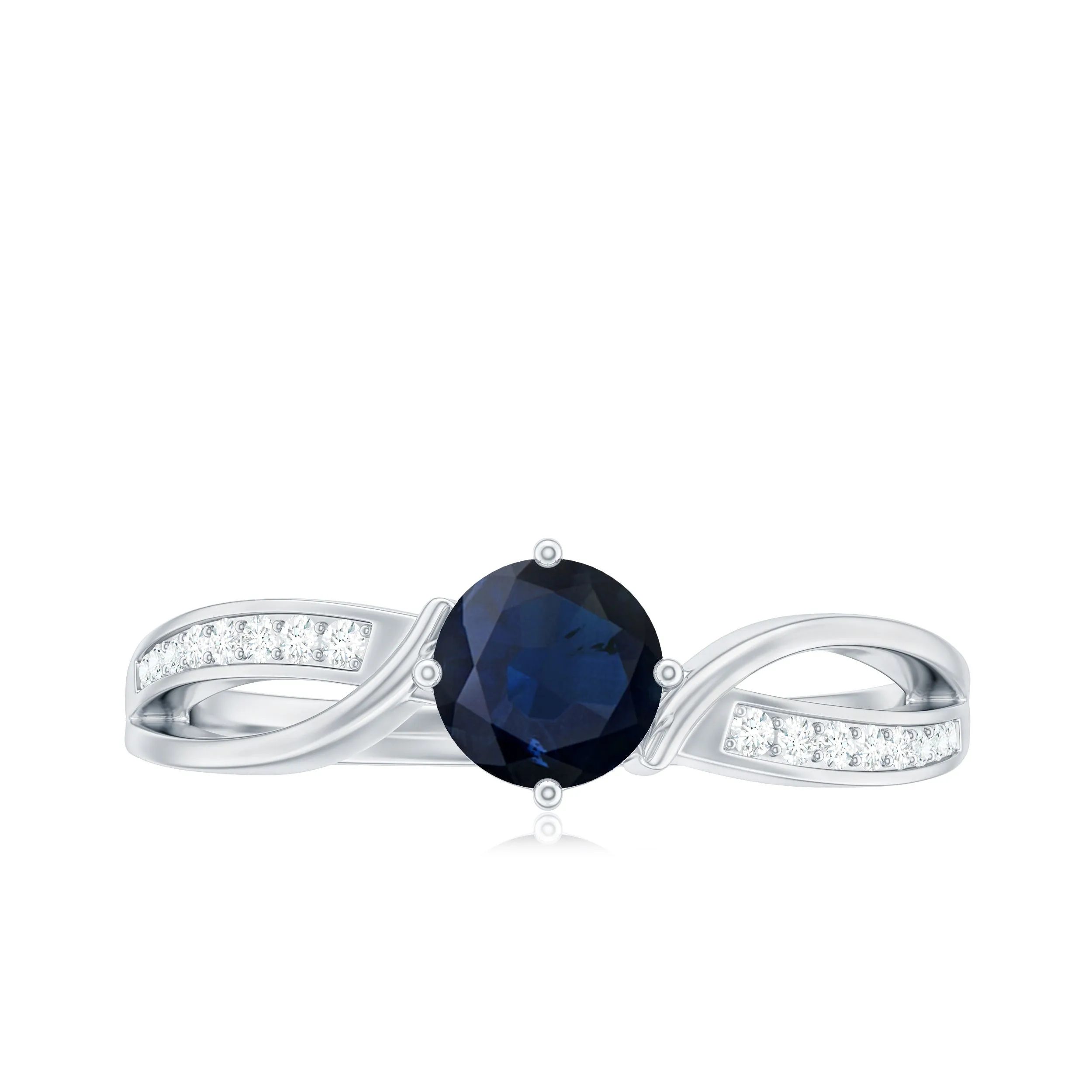 Infinity Shank Round Blue Sapphire Engagement Ring with Diamond