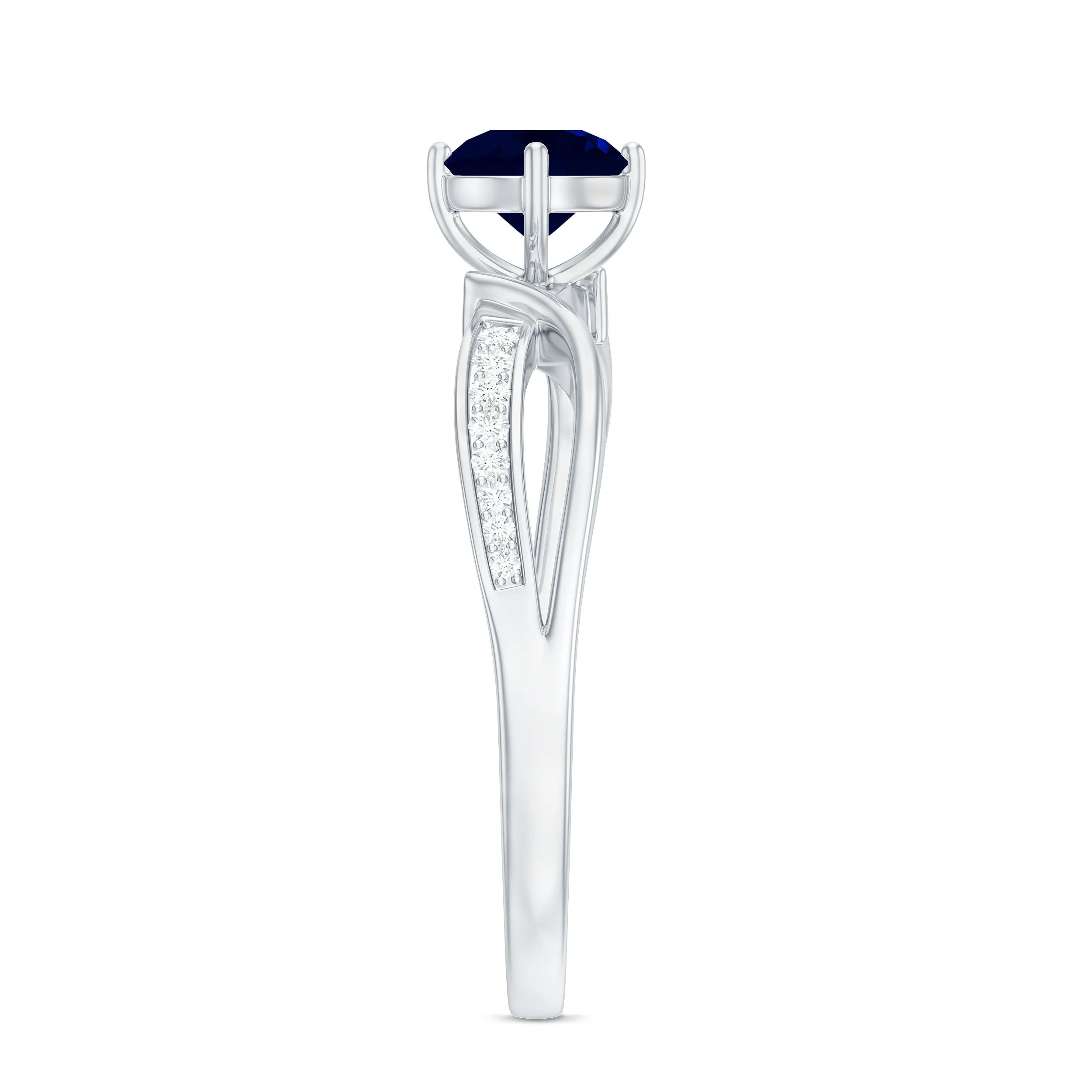 Infinity Shank Round Blue Sapphire Engagement Ring with Diamond