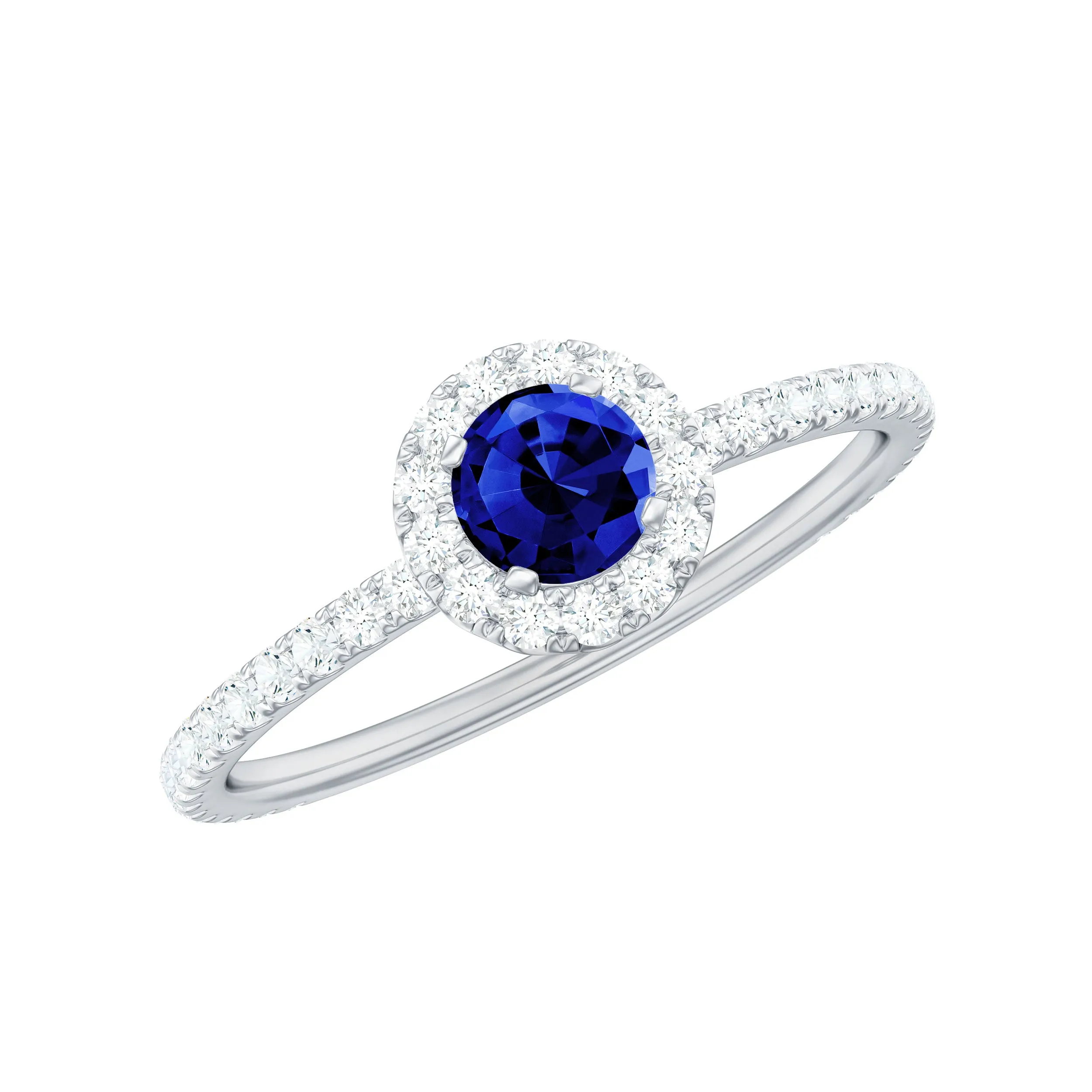 Lab Grown Blue Sapphire and Diamond Minimal Engagement Ring