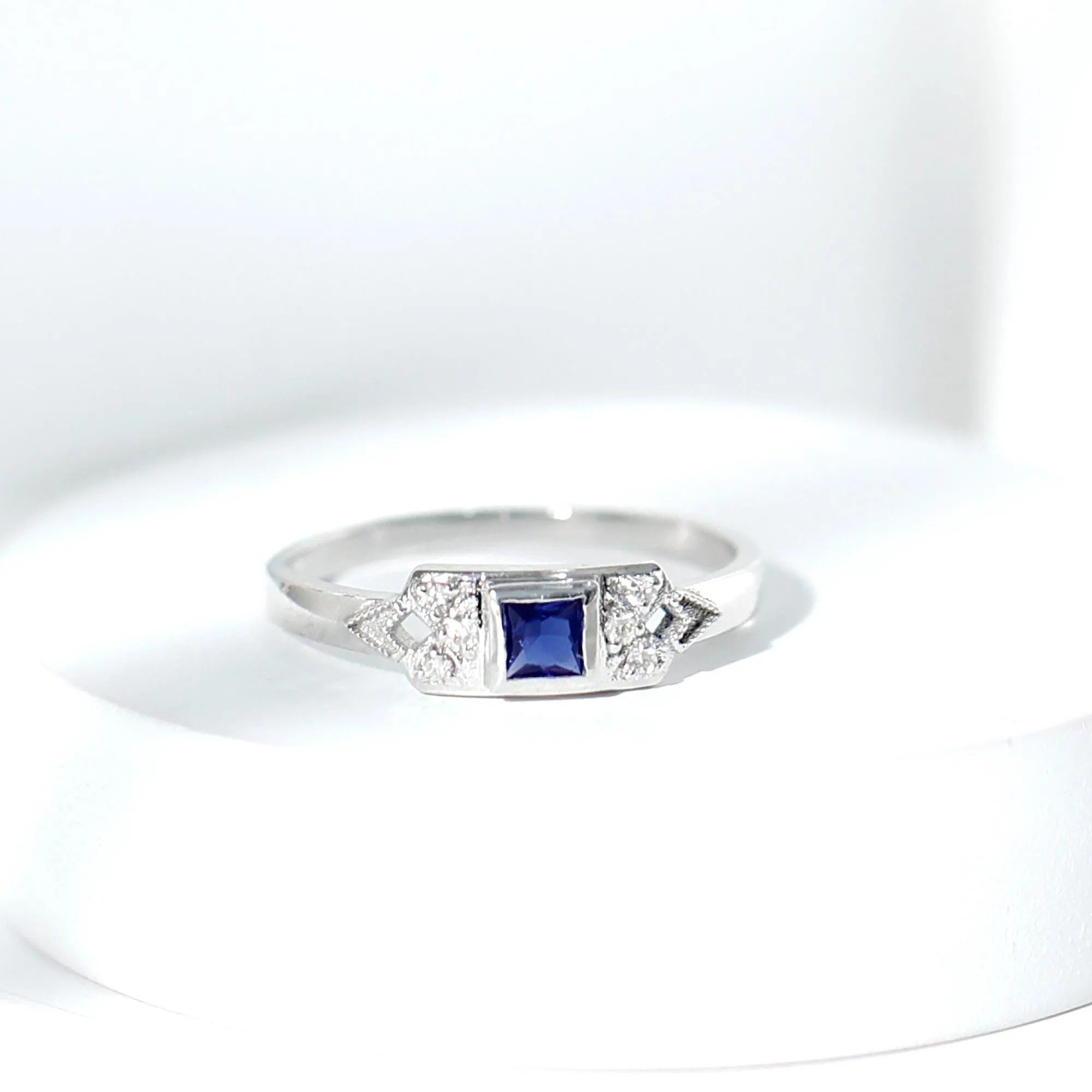 Lab Grown Blue Sapphire Promise Ring with Diamond