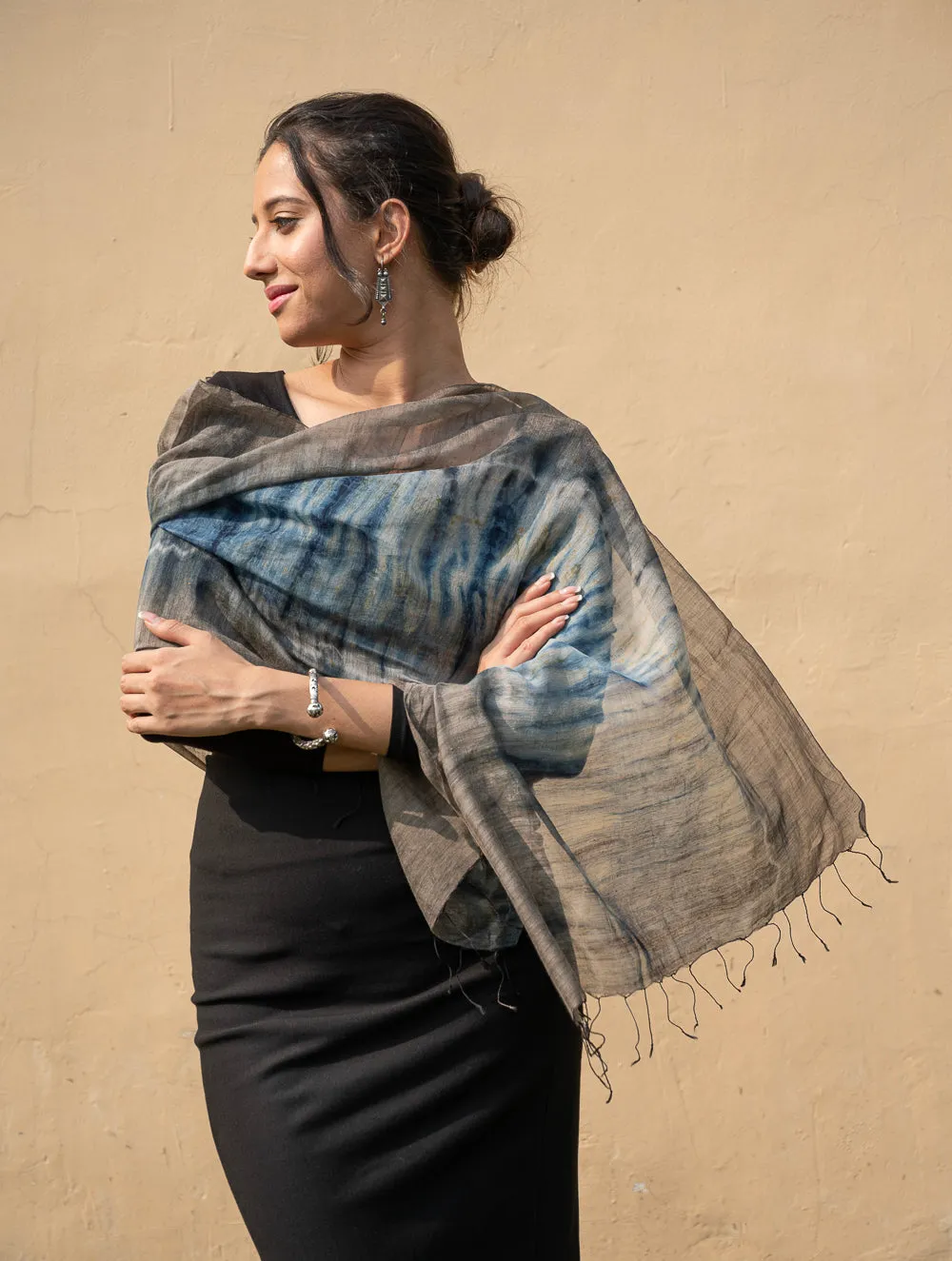 Light Chanderi Silk Shibori Stole