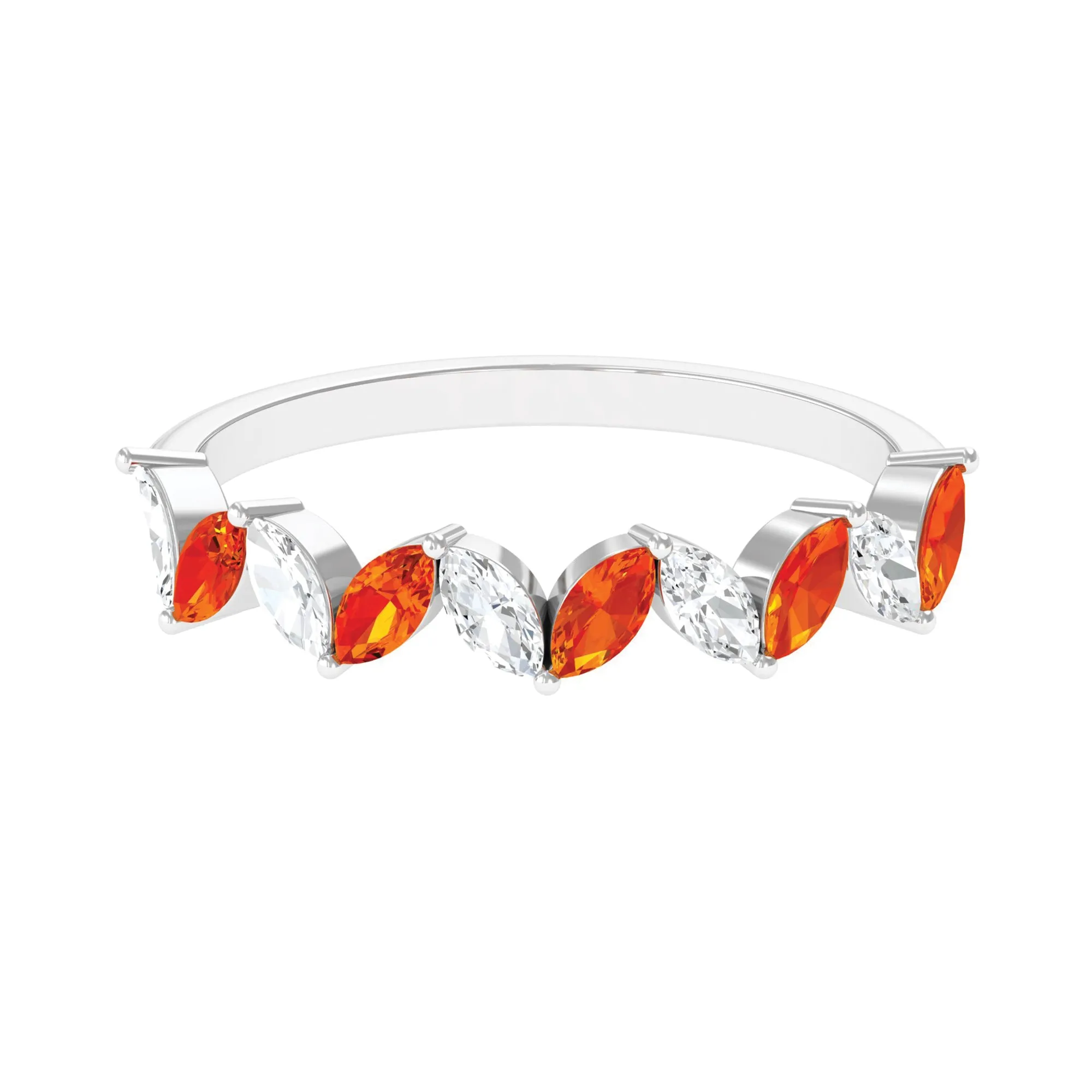 Marquise Created Orange Sapphire and Moissanite Half Eternity Ring