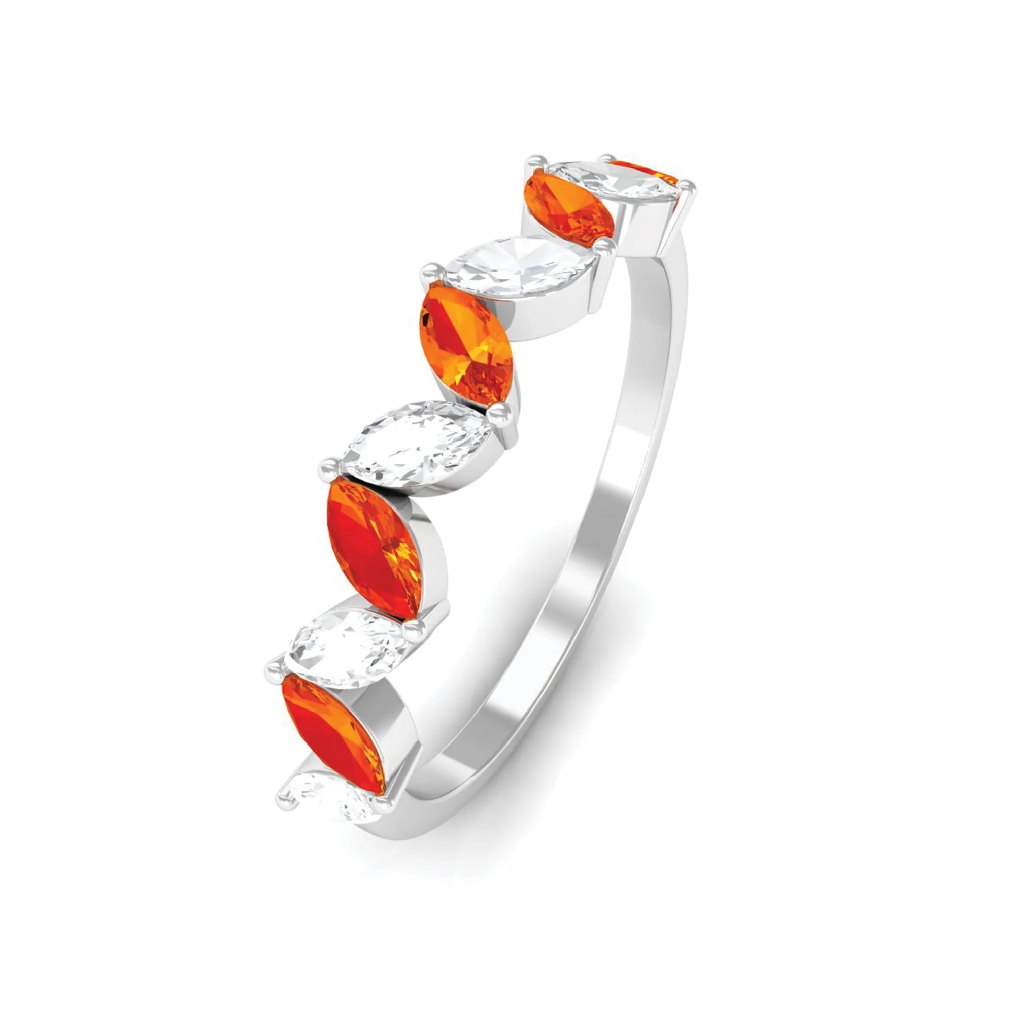 Marquise Created Orange Sapphire and Moissanite Half Eternity Ring