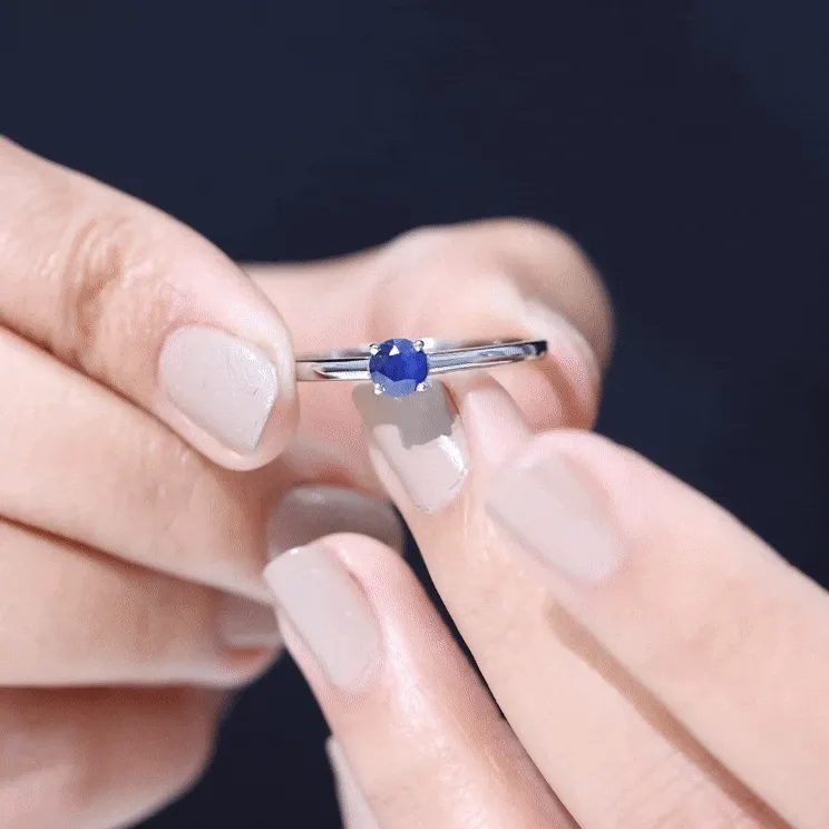 Natural Blue Sapphire Solitaire Ring in Basket Setting